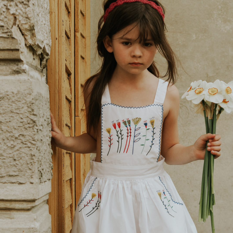 Girls' Embroidered  Dress With Suspenders 12322021