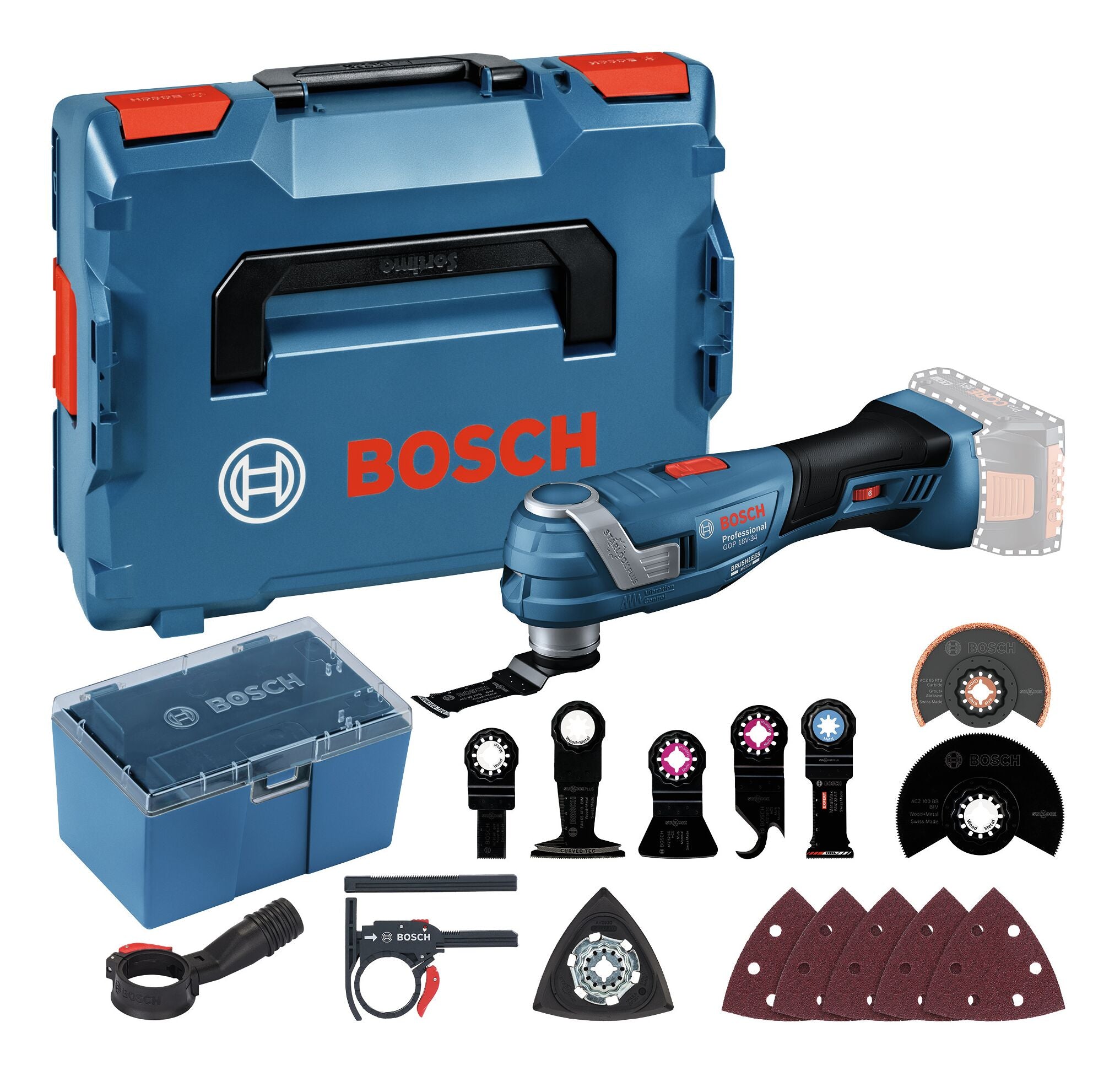 Bosch Professional Akku-Multi-Cutter GOP 18V-34 Ohne Akku mit Zubehör-Set - in L-BOXX 136